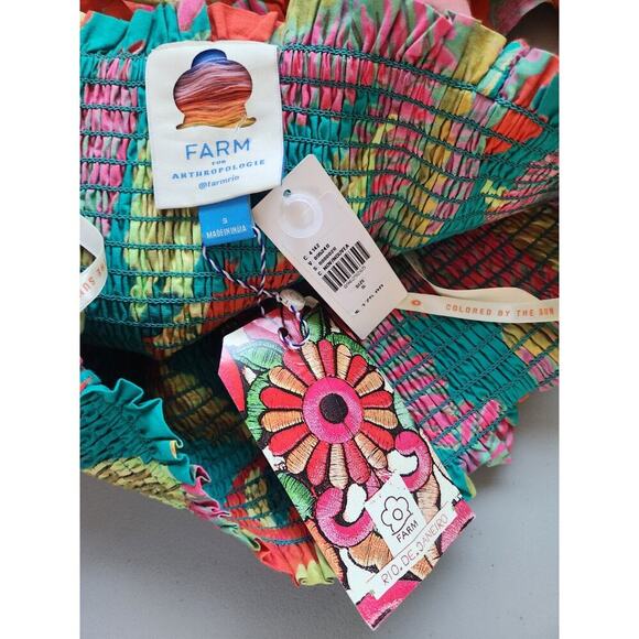 NWT Farm Rio x Anthropologie Smocked Cover-Up Midi Dress Size S #NC440 - Picture 7 of 10